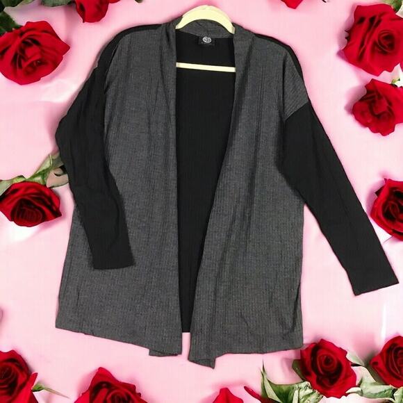 Bobeau Women’s Small Open Front Cardigan Gray Black Colorblock Waffle Knit - Picture 7 of 14
